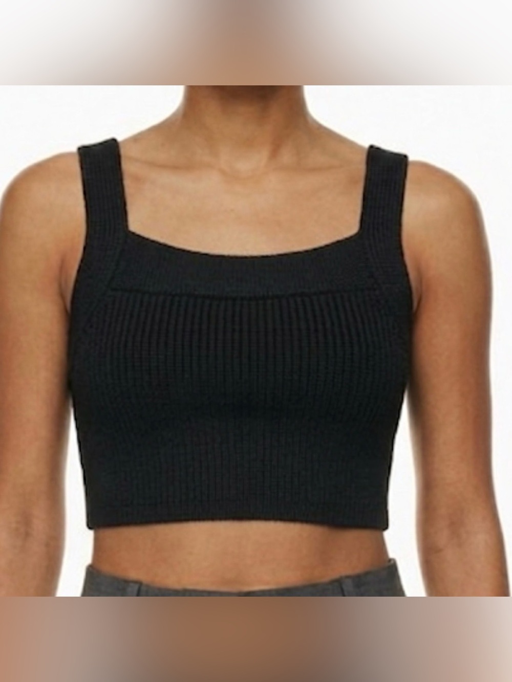 Wilfred Aritzia Clean Girl Black Ribbed Square Neck Cropped Knit Tank Top XXS